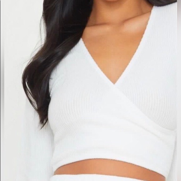 PLT White Ribbed Crop Top (Petite Size 0) - Picture 3 of 4